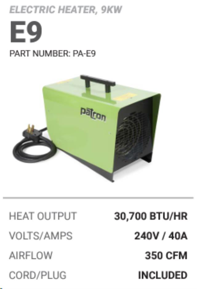 Rental store for E9 ELECTRIC HEATER PATRON 9KW in Whistler BC